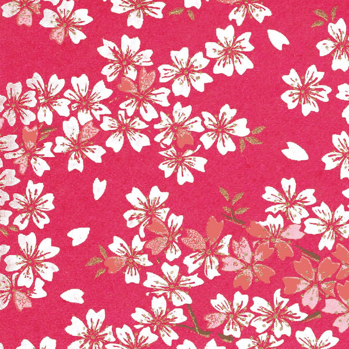 carré de 10cm par 10cm de papier japonais yuzen chiyogami au motif de fleurs de cerisier dans les tons rose framboise, corail, rose clair et blanc adeline klam (M1057)