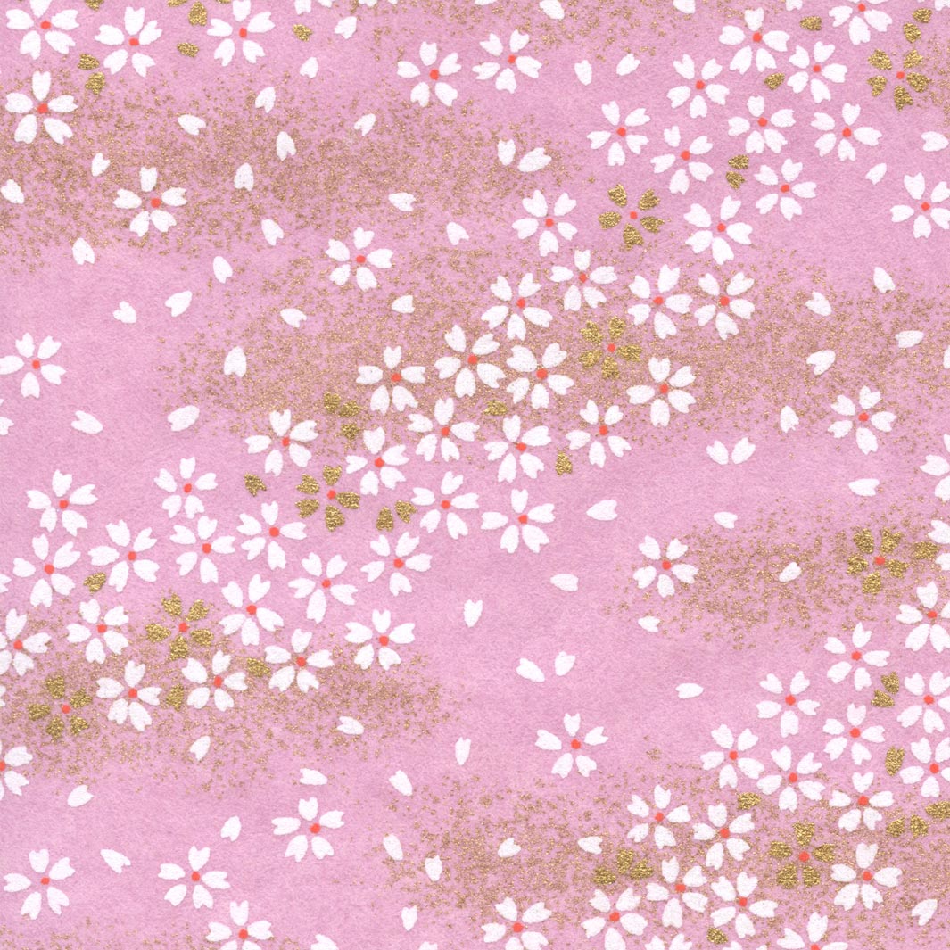 carré de 10cm par 10cm de papier japonais yuzen chiyogami aux motifs de fleurs au vent dans les tons rose mauve (M986) adeline klam