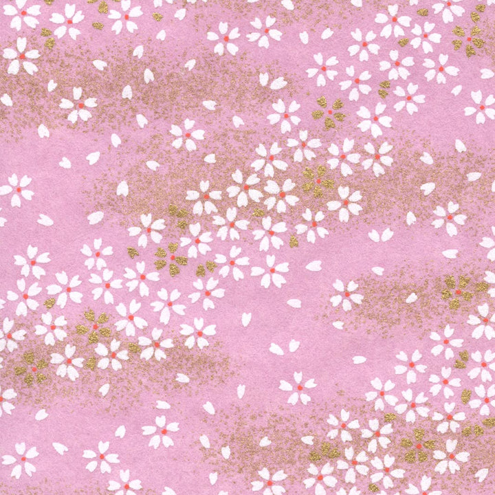 carré de 10cm par 10cm de papier japonais yuzen chiyogami aux motifs de fleurs au vent dans les tons rose mauve (M986) adeline klam