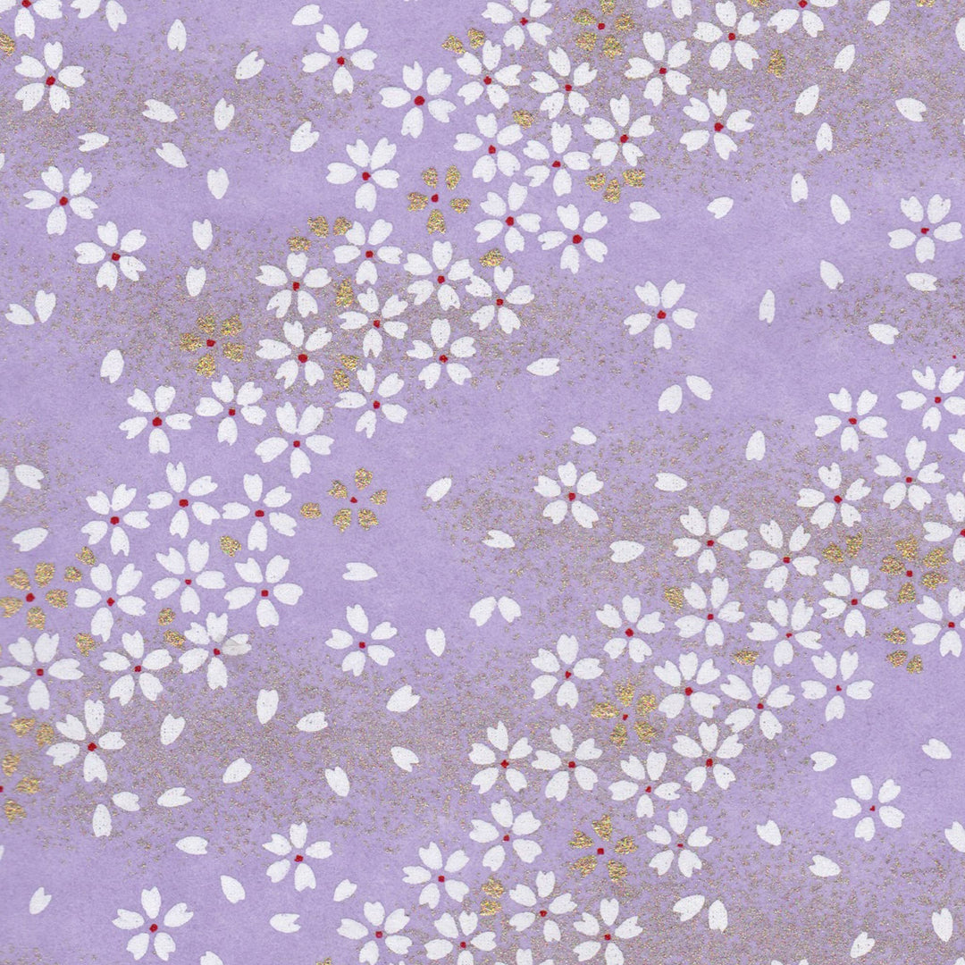 carré de 10cm par 10cm de papier japonais yuzen chiyogami au motif de fleurs au vent dans les tons violet mauve adeline klam (M499)