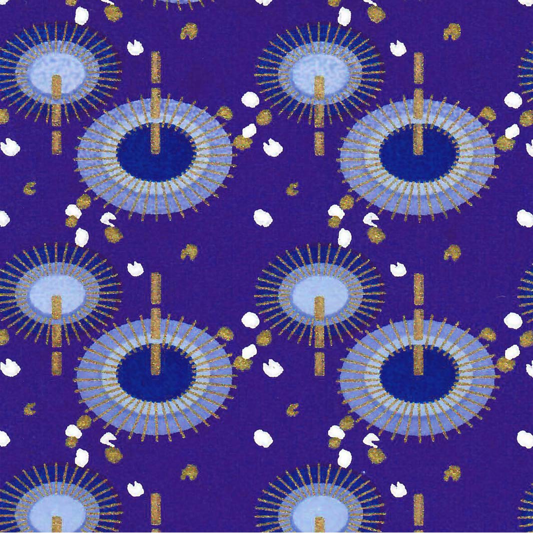 carré de 10cm par 10cm de papier japonais yuzen chiyogami aux motifs d'ombrelles sur fond violet foncé adeline klam (M818)