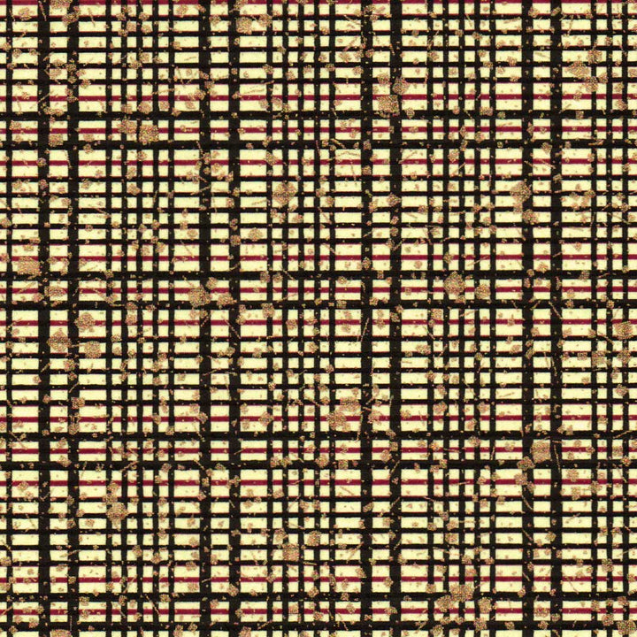 carré de 10cm par 10cm de papier japonais yuzen chiyogami aux motifs de quadrillage et de paillettes dans les tons noirs, vert amande, rouge bordeaux et dorés adeline klam (M1022)