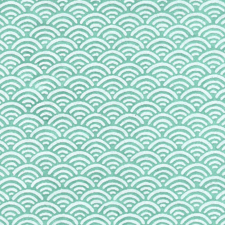 carré de 10cm par 10cm de papier japonais yuzen chiyogami au motif de vagues inversées dans les tons vert d'eau adeline klam (M674)