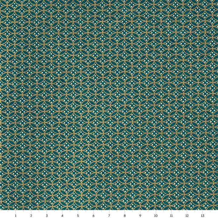carré de 14cm par 14cm de papier japonais yuzen chiyogami aux motifs d'ellipses dans les tons bleu canard et dorés adeline klam (M652)