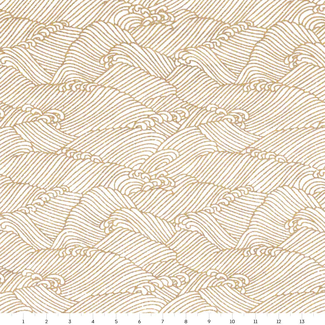 carré de 14cm par 14cm de papier japonais yuzen chiyogami aux motifs « océan » blancs et dorés adeline klam (M648)