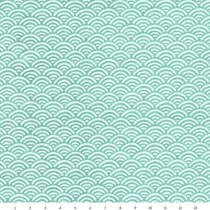 carré de 14cm par 14cm de papier japonais yuzen chiyogami au motif de vagues inversées dans les tons vert d'eau adeline klam (M674)