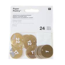 Lot de 24 Étiquettes Rondes en Papier - Calendrier de l'Avent - Or