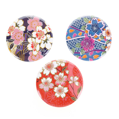 famille d'aimants 45mm aux choix en papier japonais aux motifs de fleurs de cerisier traditionnelles M908, M385 et M508 adeline klam