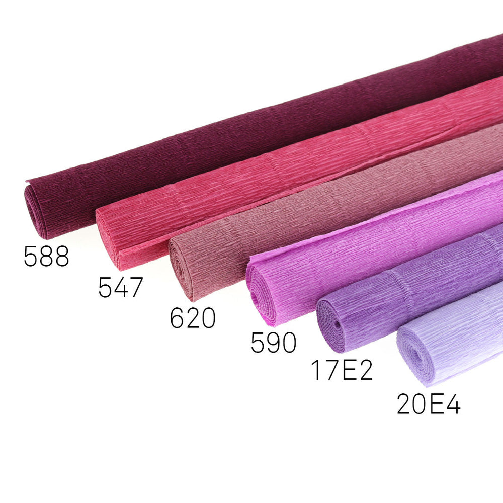 5 rouleaux de papiers crépon épais violets, parme et mauve (588, 547, 620, 590, 17E2, 20E4)