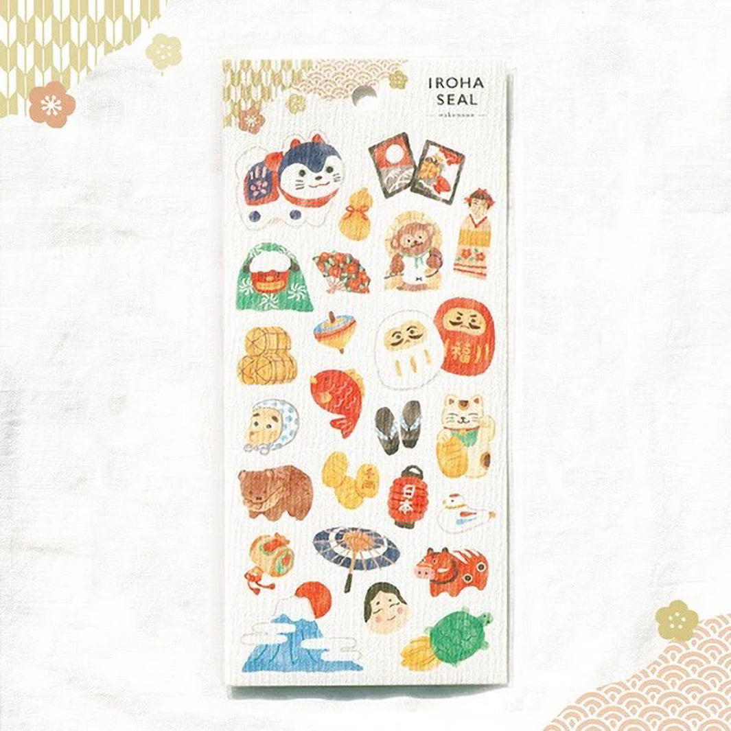 image d'ambiance de la planche de 24 stickers aux motifs variés d'objet et d'animaux japonais