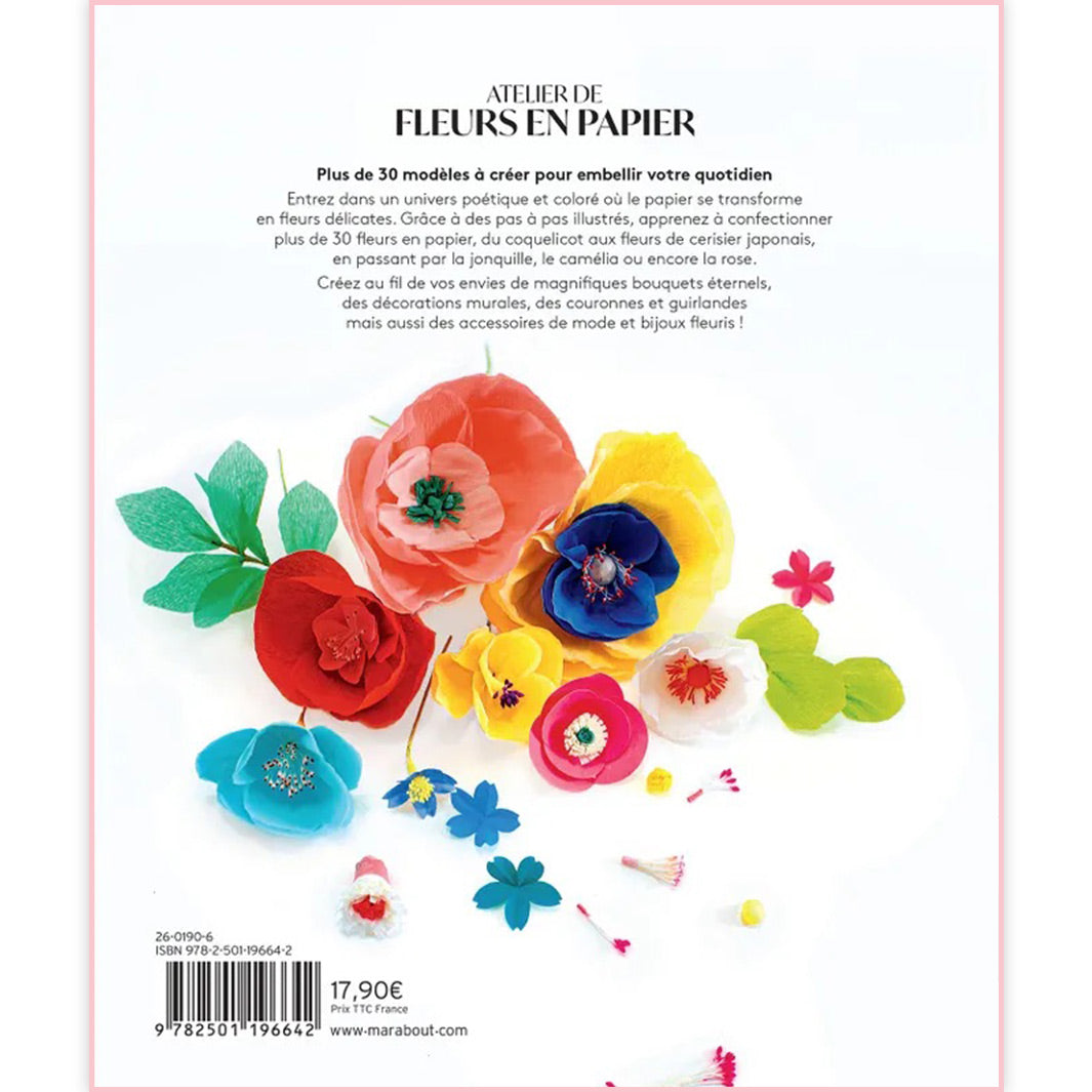 image packshot de la couverture de dos du livre « atelier de fleurs en papier » d'adeline klam