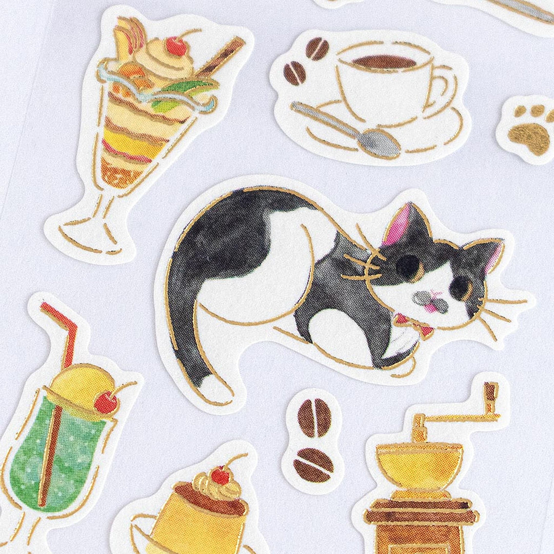 image packshot de détails des stickers de la planche de 21 stickers « chat et café rétro » pour NB Co., Ltd. Japan