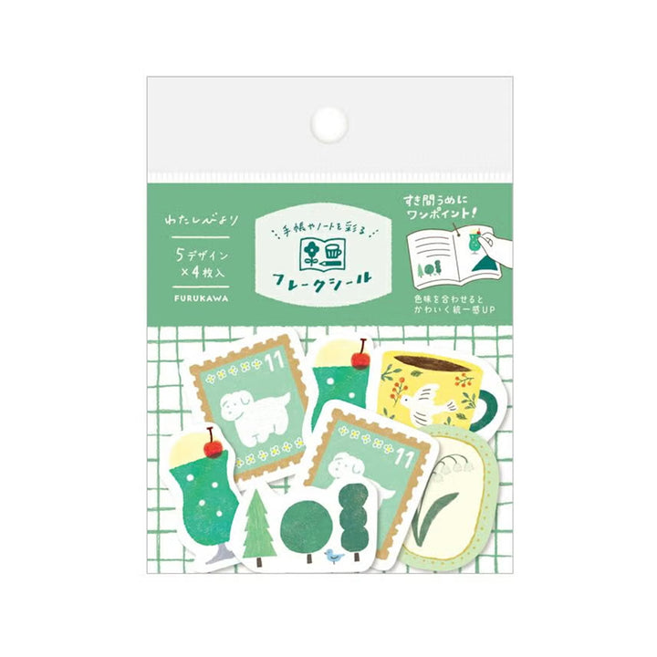 image packshot du packaging du lot de 20 stickers au thème dans les tons verts de furukawashiko