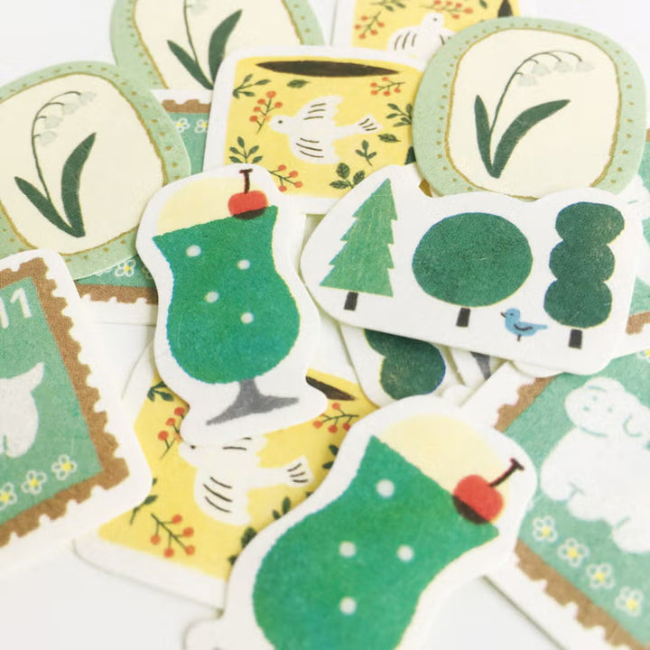 image packshot des stickers en vrac du lot de 20 stickers au thème dans les tons verts de furukawashiko 