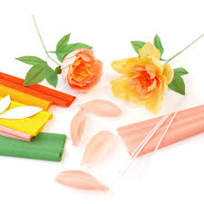 Kit Bouquet de Pivoines en Crépon - Jaune, Orange, Saumon et Vert