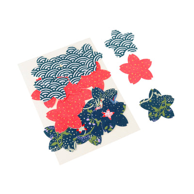 lot de 18 stickers en papier japonais en forme de fleurs de cerisier dans les tons bleu marine et rose rouge adeline klam (Y1)