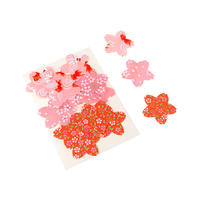 lot de 18 stickers en papier japonais en forme de fleurs de cerisier dans les tons roses, corail et rouge orangé adeline klam (C2)