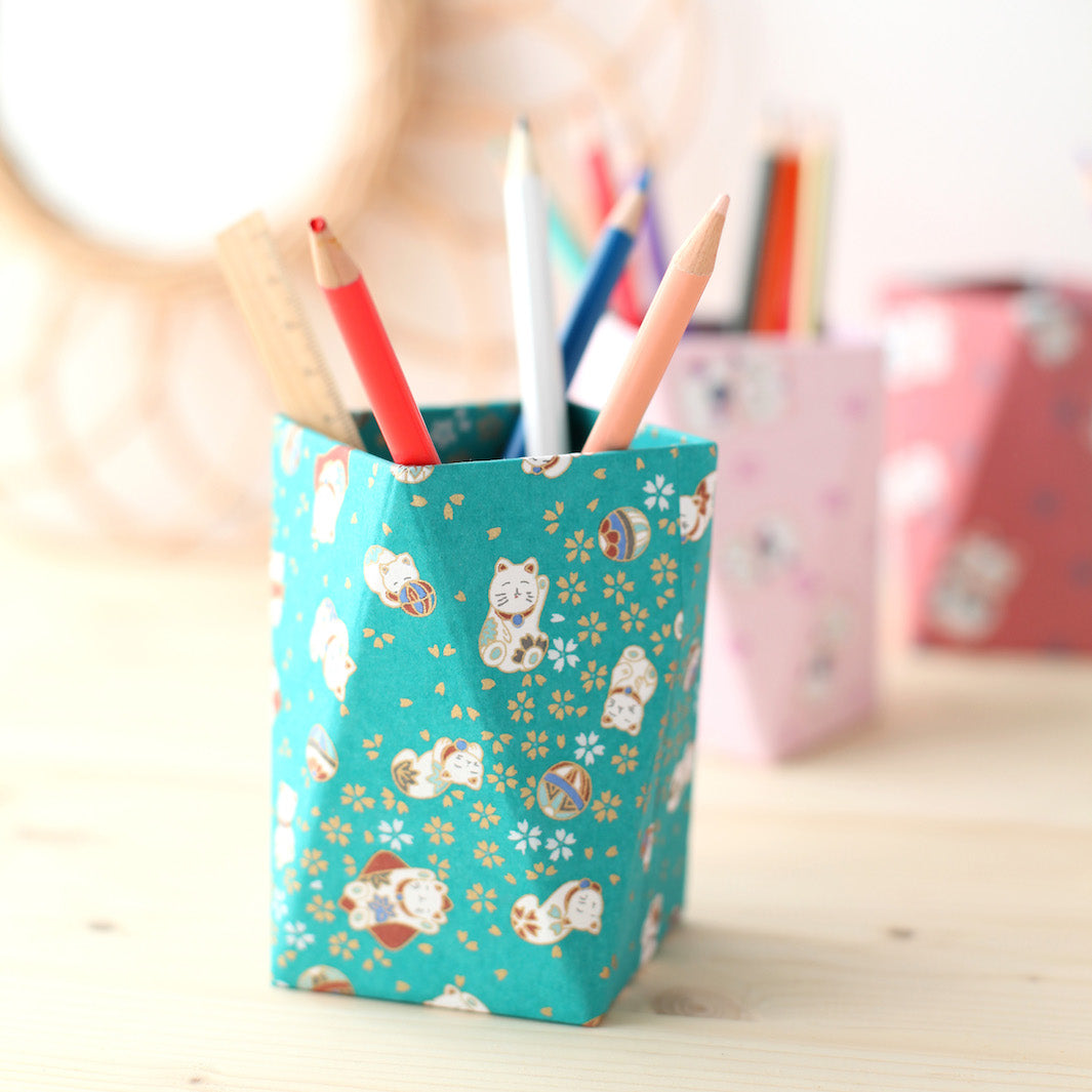 Lot De 3 Pots à Crayons En Bois Clair Carré Creativ - Organiseur Bureau 9,5 Cm