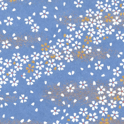 papier japonais yuzen chiyogami aux motifs de fleurs au vent sur fond bleu pervenche adeline klam de 10cm par 10cm