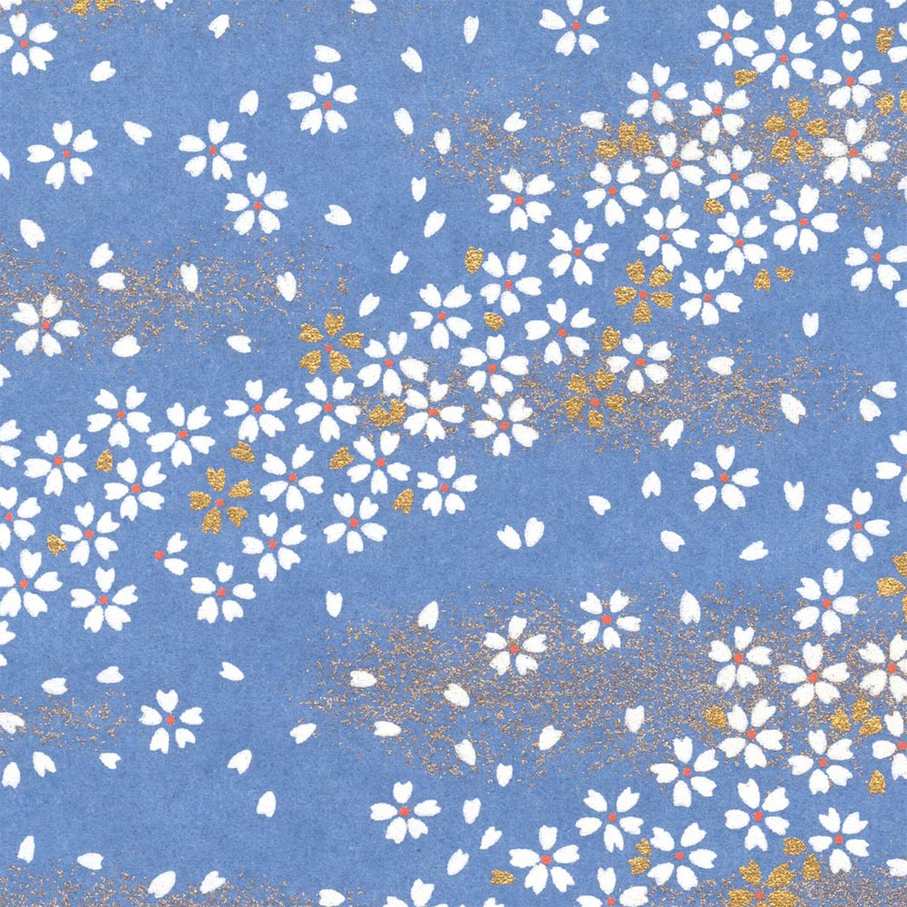 papier japonais yuzen chiyogami aux motifs de fleurs au vent sur fond bleu pervenche adeline klam de 10cm par 10cm