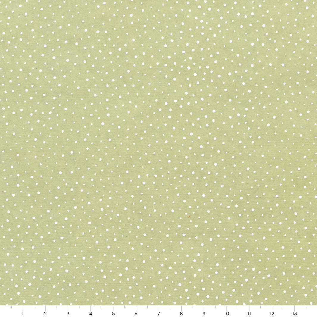 papier japonais yuzen chiyogami aux motifs de neige blanche sur fond vert amande adeline klam de 14cm par 14cm (M1008)