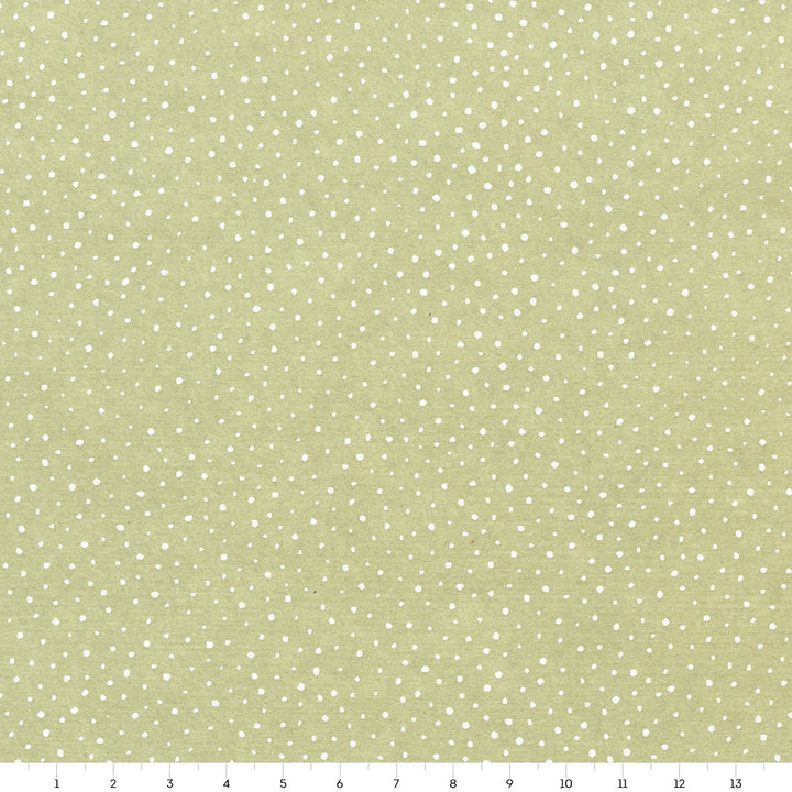 papier japonais yuzen chiyogami aux motifs de neige blanche sur fond vert amande adeline klam de 14cm par 14cm (M1008)