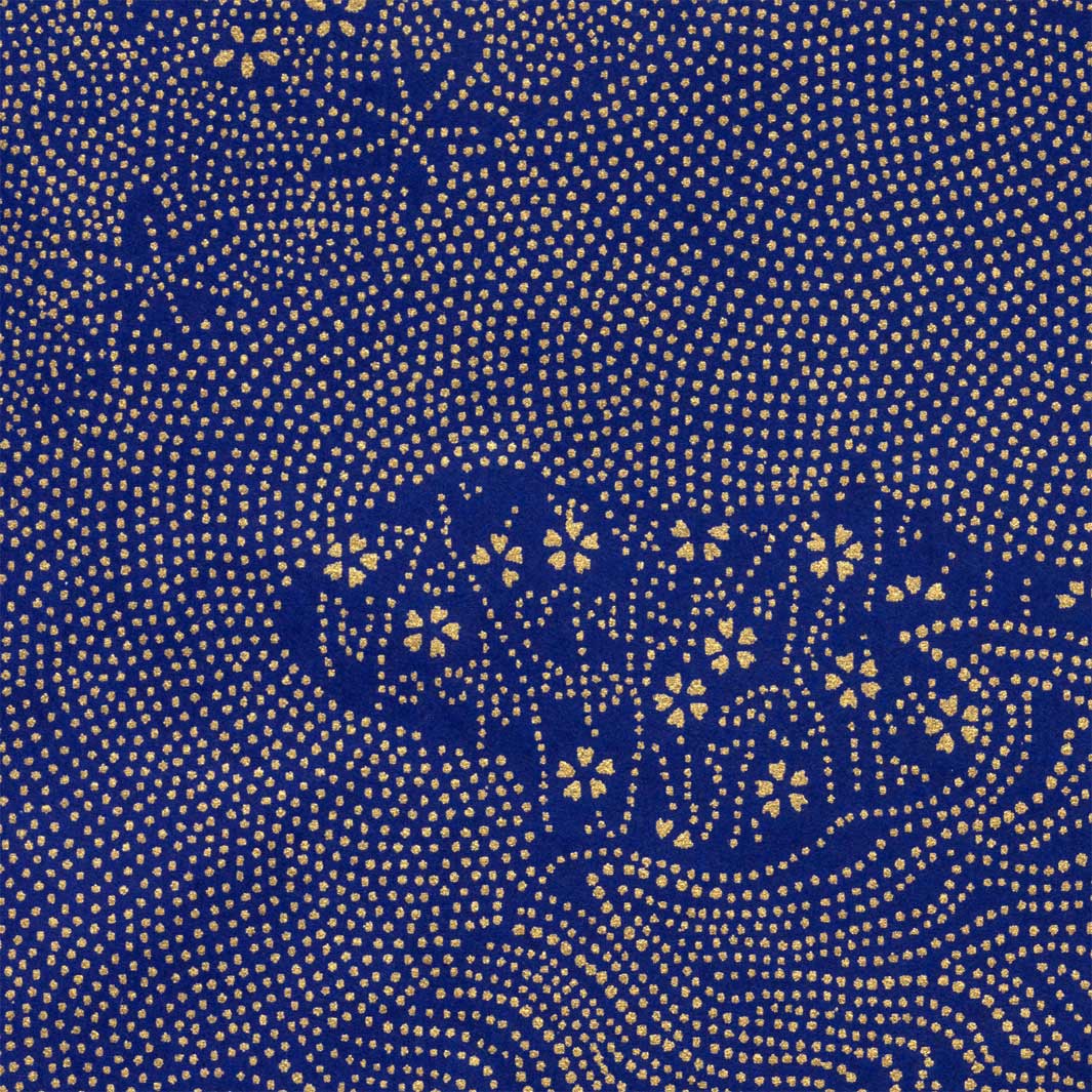 papier japonais yuzen chiyogami aux petits motifs variés en pointillés dorés sur fond bleu nuit adeline klam de 10cm par 10cm