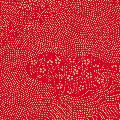 papier japonais yuzen chiyogami aux petits motifs variés en pointillés dorés sur fond rouge foncé adeline klam de 10cm par 10cm
