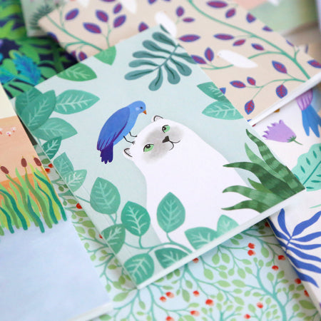 Japanese Paper Notebook - Camellias - Blue, Mauve and Green - M798