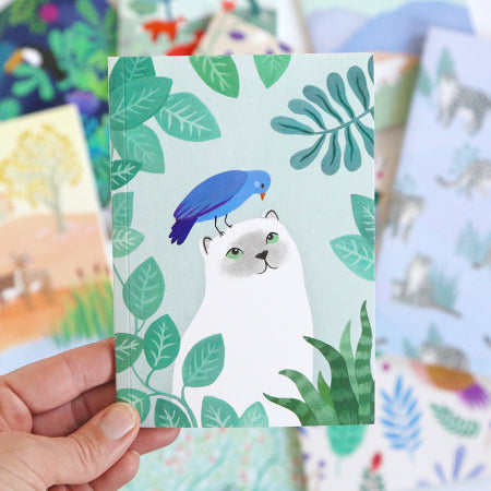 Japanese Paper Notebook - Camellias - Blue, Mauve and Green - M798