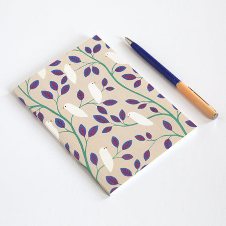 Japanese Paper Notebook - Camellias - Blue, Mauve and Green - M798