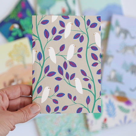 Japanese Paper Notebook - Camellias - Blue, Mauve and Green - M798
