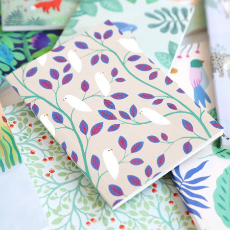 Japanese Paper Notebook - Camellias - Blue, Mauve and Green - M798