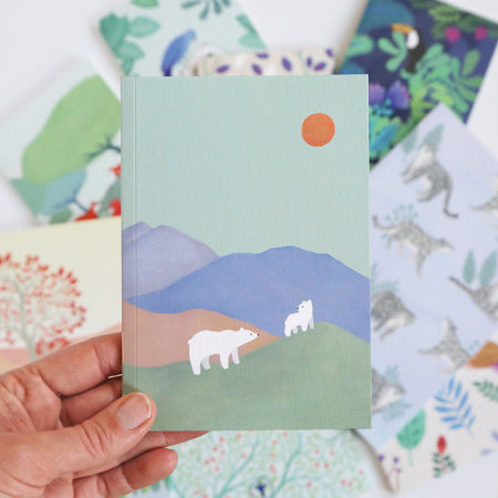 Japanese Paper Notebook - Camellias - Blue, Mauve and Green - M798