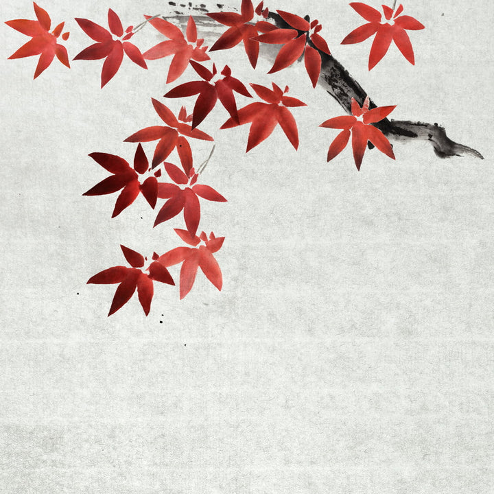 photo d'ambiance d'un dessin de feuilles d'érable du Japon colorées du stage de peinture sumi-e « érable » en avec morgane boullier