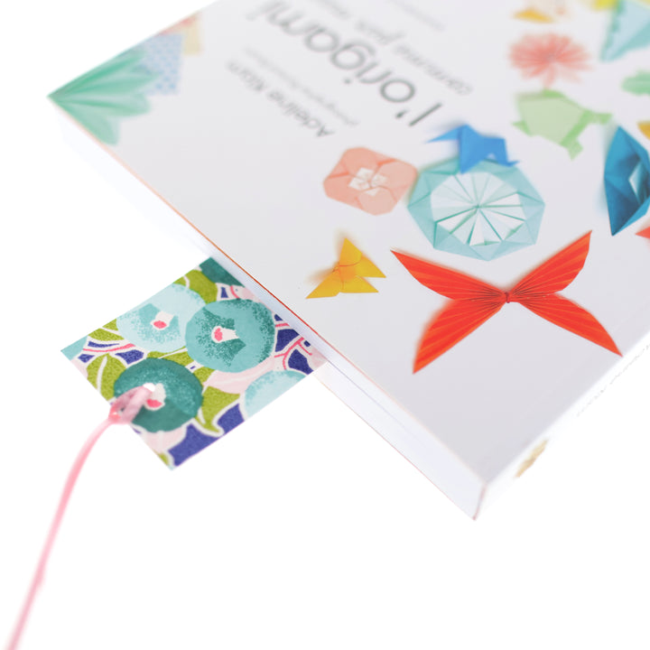 Marque-Page en Papier Japonais - Camélias et Semi de Fleurs - Bleu, Vert, Rose et Violet - M801 et M481