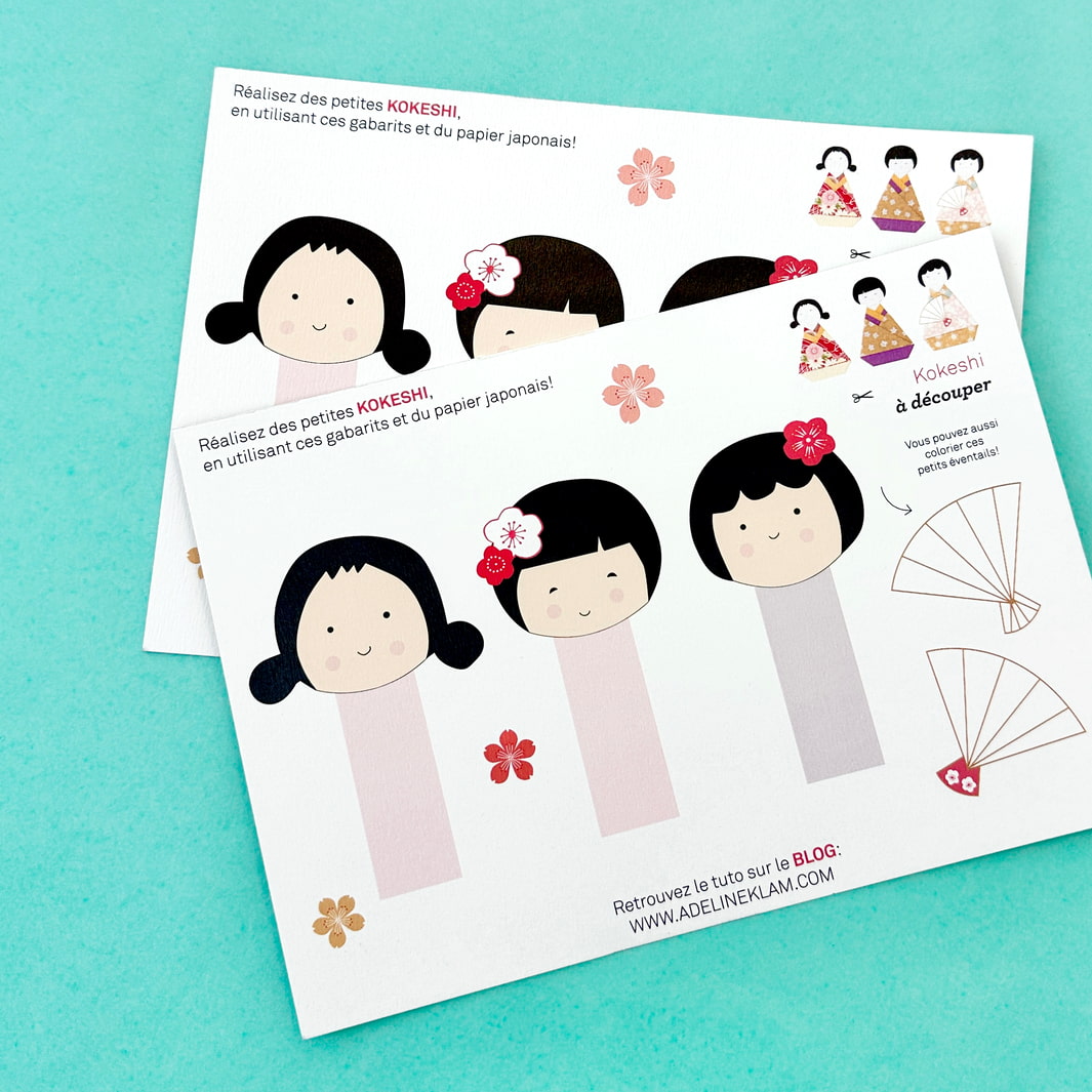 photo packshot de 2 cartes silhouettes de kokeshi à découper adeline klam