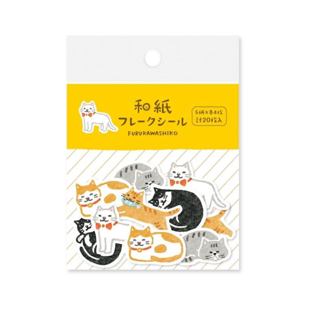 photo packshot de 20 stickers en papier japonais en forme de chats