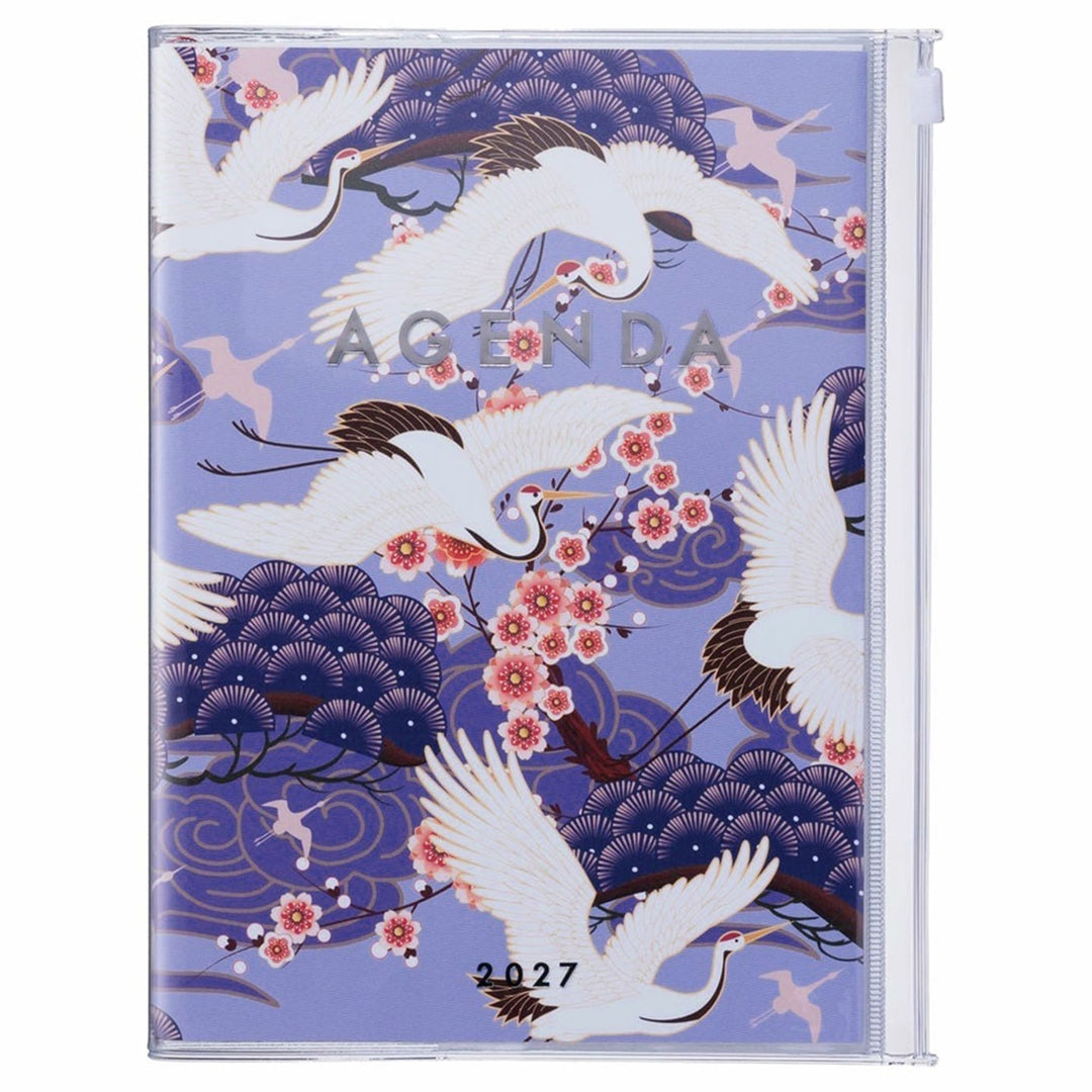 photo packshot de l'agenda 2026/2027 (16 mois) au format A5 de la marque mark's avec un motif d'envolée de grues dans les tons violets