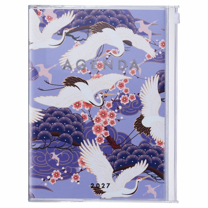 photo packshot de l'agenda 2026/2027 (16 mois) au format A5 de la marque mark's avec un motif d'envolée de grues dans les tons violets