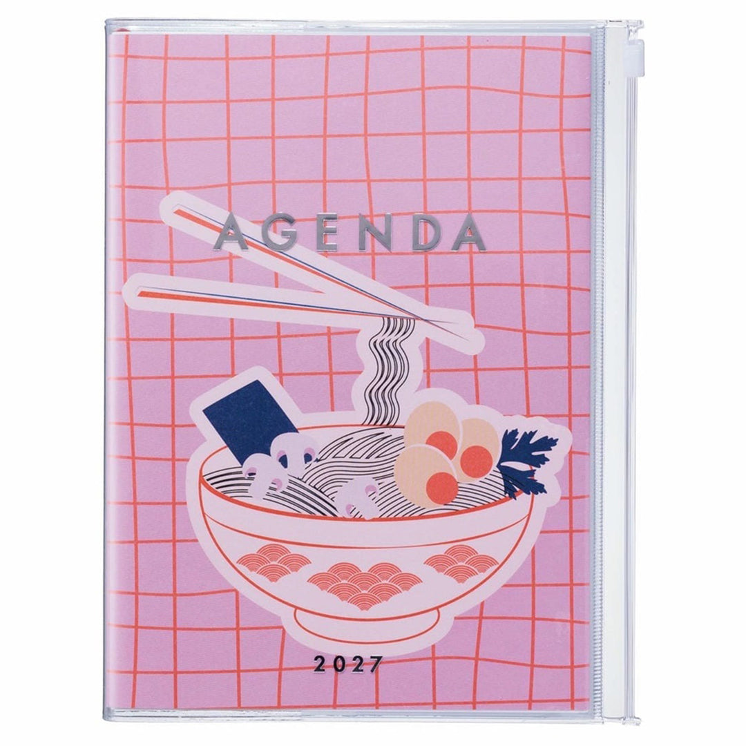 photo packshot de l'agenda 2026/2027 (16 mois) au format A5 de la marque mark's avec un motif d'un bol de ramen dans les tons roses