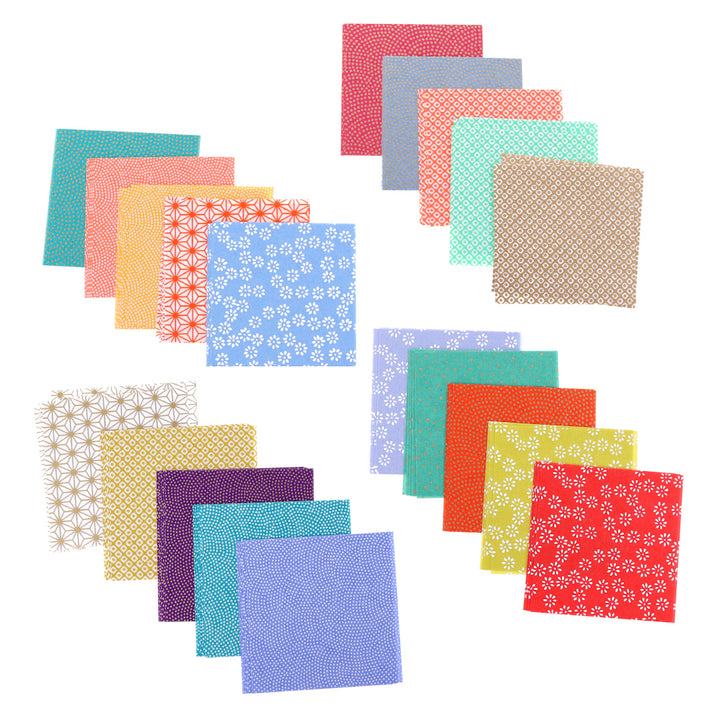 photo packshot de l'assortiment de papiers japonais du set de 100 carrés de papiers japonais adeline klam de 6cm par 6cm dans les tons multicolore « mini motifs »