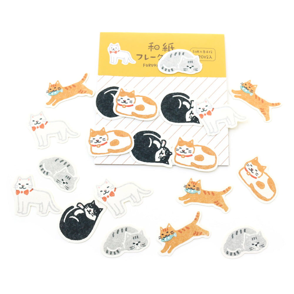 photo packshot de l'assortiment de stickers du lot de 20 stickers en papier japonais en forme de chats