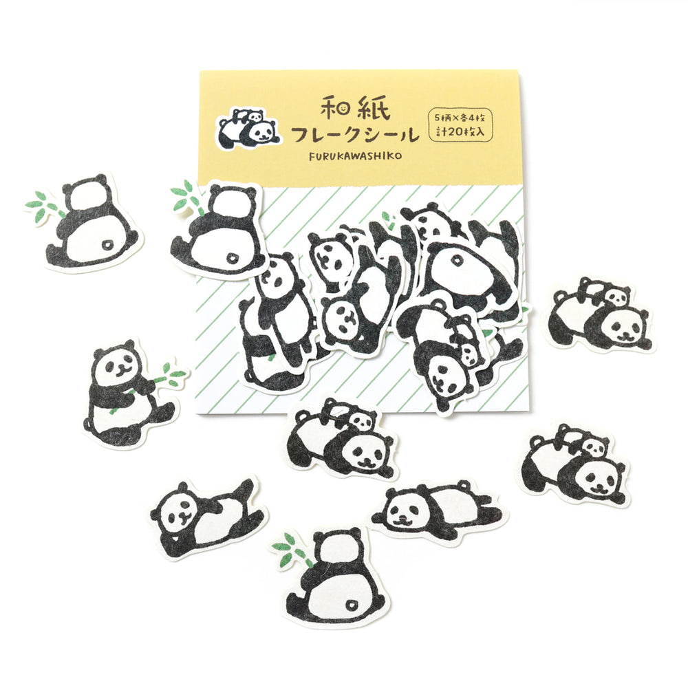 photo packshot de l'assortiment de stickers du lot de 20 stickers en papier japonais en forme de pandas furukawashiko