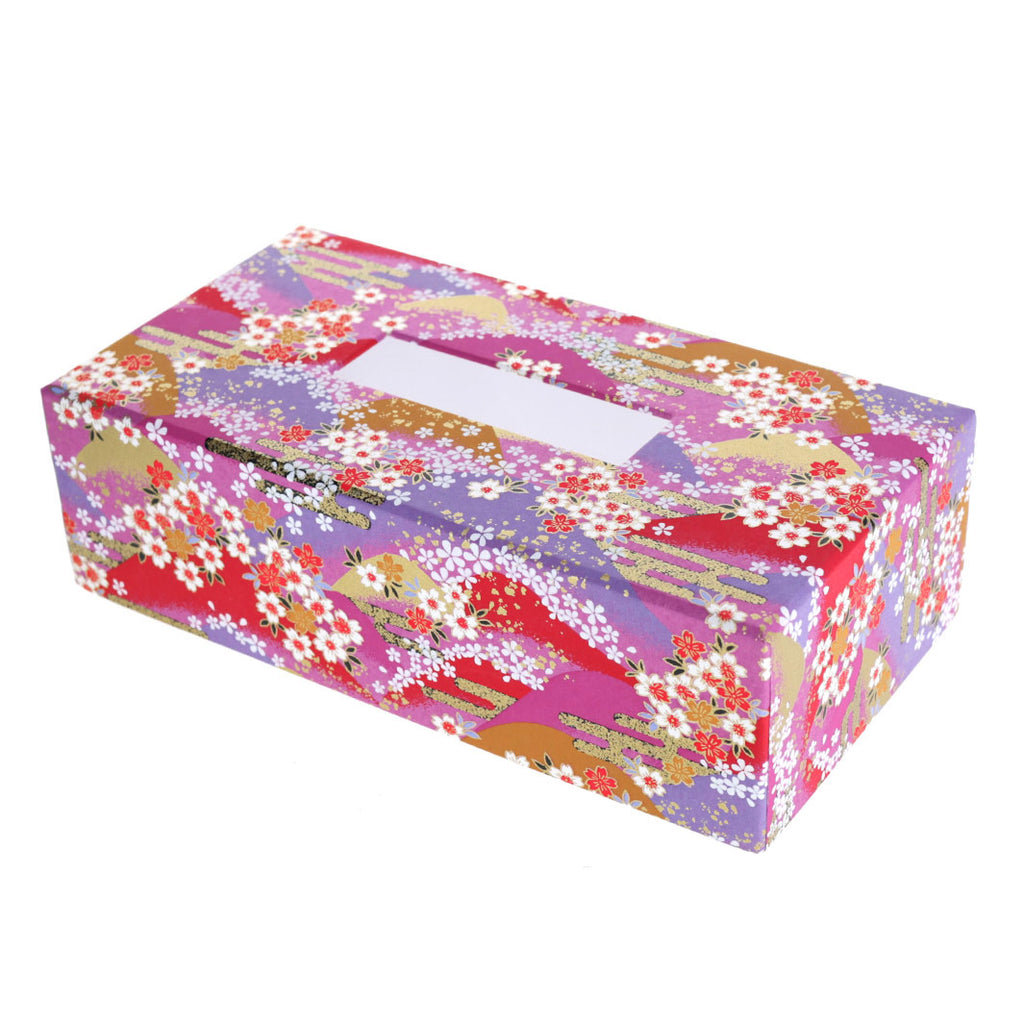 Boîte à Mouchoirs en Papier Japonais - Fleurs, Montagnes et Nuages