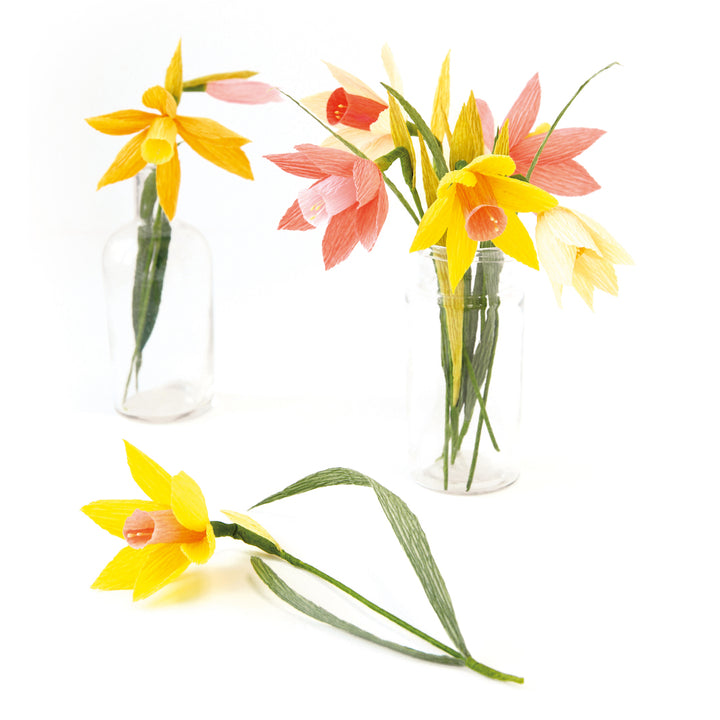 Daffodil Bouquet Kit in Crepon - Yellow, Orange, Coral and Green