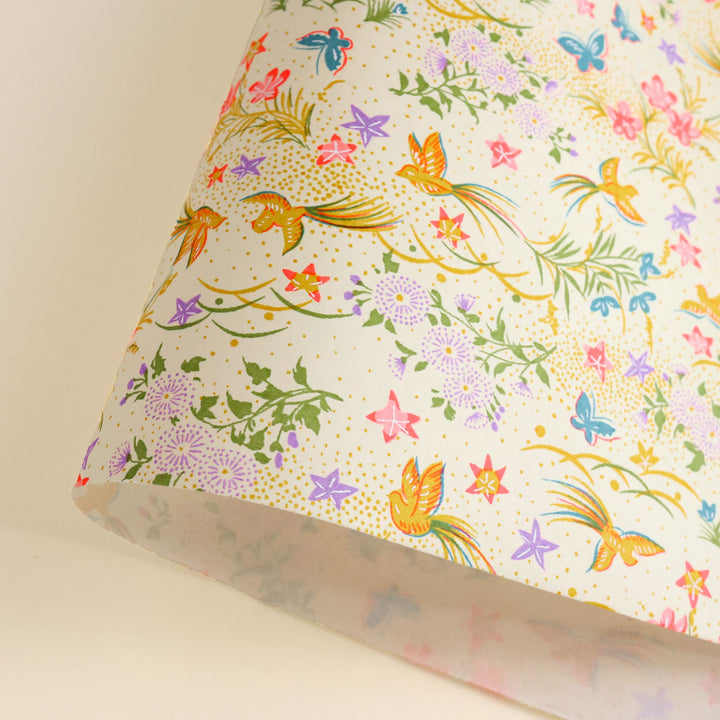 Papier Japonais - Fleurs, Oiseaux et Papillons - Jaune Pâle, Rose Vif, Bleu, Vert et Mauve - M953