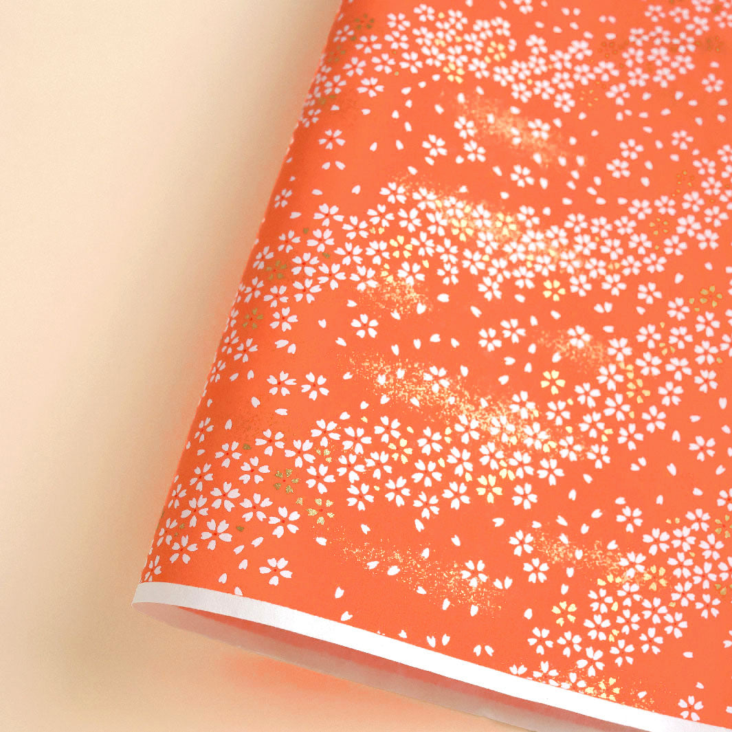 Papier Japonais - Fleurs au Vent - Orange Corail - M866
