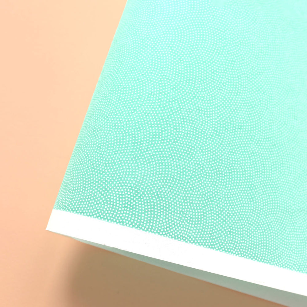 photo packshot d'une courbe de papier japonais yuzen chiyogami au motif samekomon blanc sur fond vert menthe adeline klam (M599)