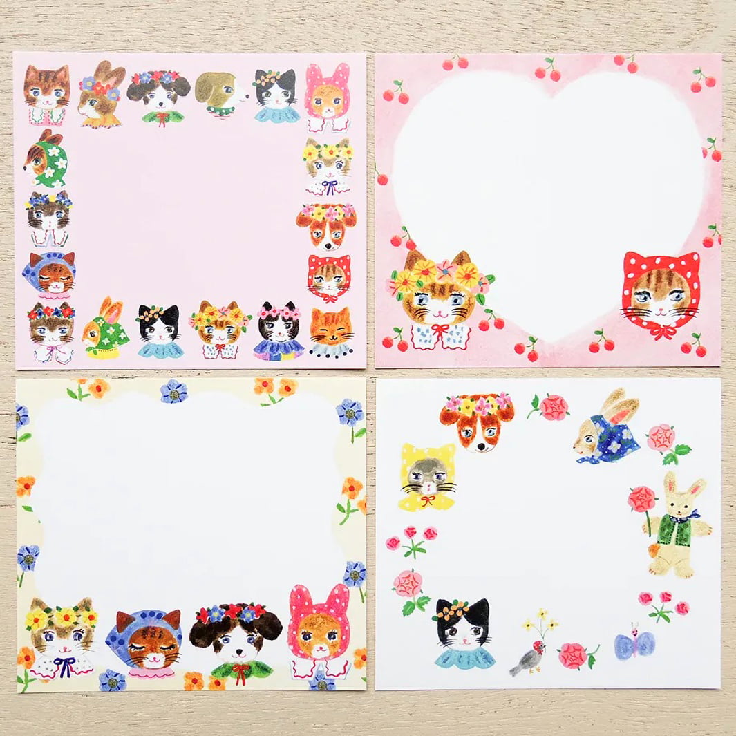 photo packshot du détail des 4 motifs du bloc-notes de 120 feuilles « niko niko smile » par Aiko Fukawa pour Cozyca Products